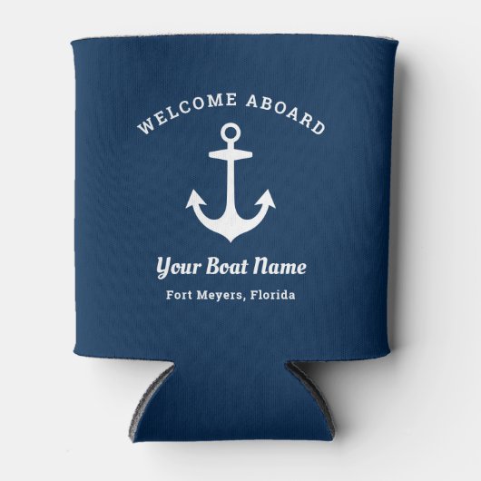 Nautical Navy Blue Welcome Aboard Name Anchor Blikjeskoeler (Voorkant)