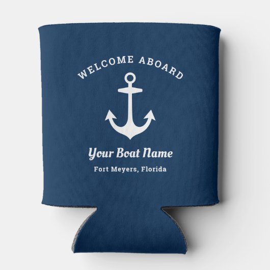 Nautical Navy Blue Welcome Aboard Name Anchor Blikjeskoeler (Achterkant)