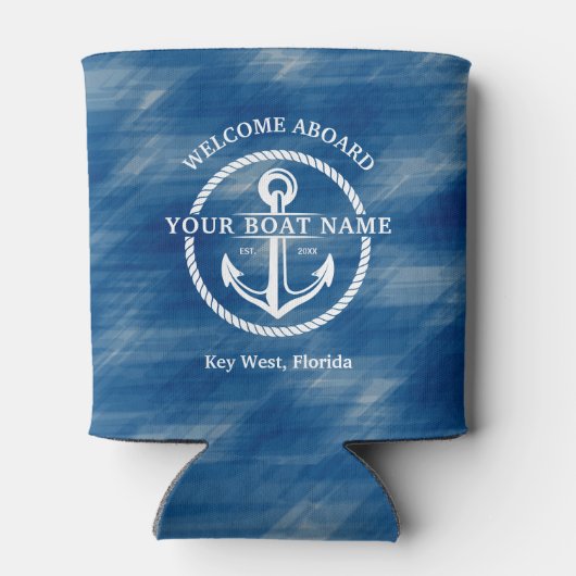 Nautical Navy Blue Welcome Aboard Name Anchor Blikjeskoeler (Achterkant)