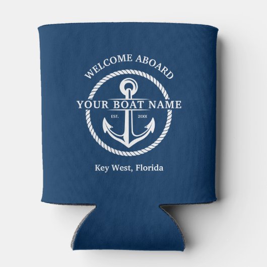 Nautical Navy Blue Welcome Aboard Name Anchor Blikjeskoeler (Achterkant)