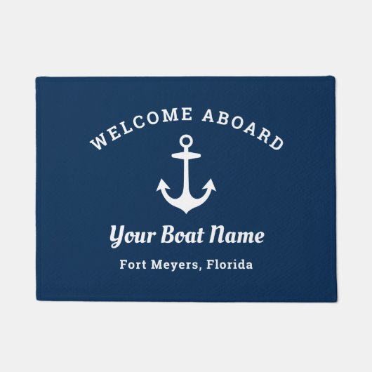 Nautical Navy Blue Welcome Aboard Name Anchor Deurmat (Voorkant)