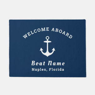 Nautical Navy Blue Welcome Aboard Name Anchor Deurmat