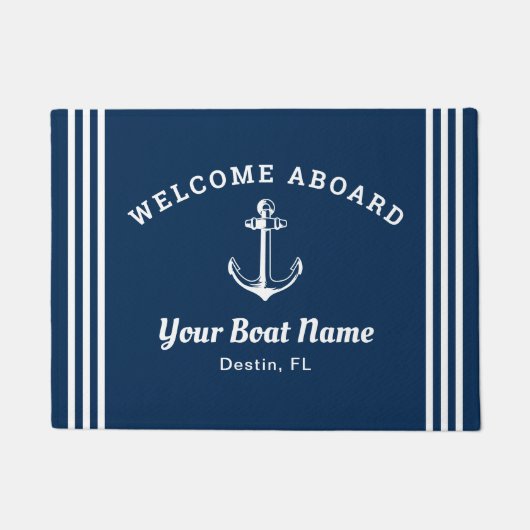 Nautical Navy Blue Welcome Aboard Name Anchor Deurmat (Voorkant)