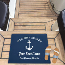 Nautical Navy Blue Welcome Aboard Name Anchor