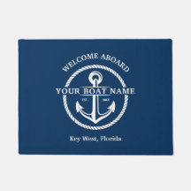 Nautical Navy Blue Welcome Aboard Name Anchor