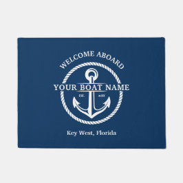 Nautical Navy Blue Welcome Aboard Name Anchor Deurmat