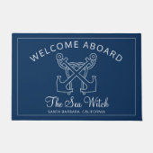 Nautical Navy Blue Welcome Aboard Name Anchor Deurmat (Voorkant)