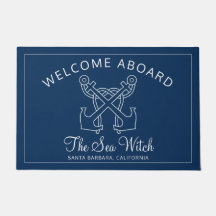 Nautical Navy Blue Welcome Aboard Name Anchor