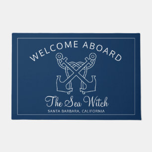 Nautical Navy Blue Welcome Aboard Name Anchor Deurmat
