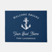 Nautical Navy Blue Welcome Aboard Name Anchor Deurmat (Voorkant)
