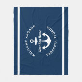 Nautical Navy Blue Welcome Aboard Name Anchor Fleece Deken (Voorkant)