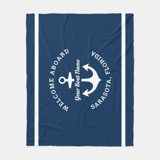 Nautical Navy Blue Welcome Aboard Name Anchor Fleece Deken (Voorkant)