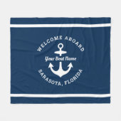 Nautical Navy Blue Welcome Aboard Name Anchor Fleece Deken (Voorkant (Horizontaal))