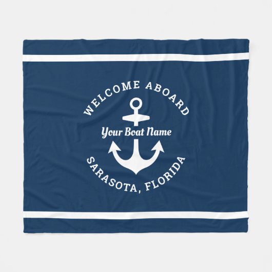 Nautical Navy Blue Welcome Aboard Name Anchor Fleece Deken (Voorkant (Horizontaal))