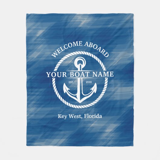 Nautical Navy Blue Welcome Aboard Name Anchor Fleece Deken (Voorkant)