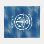 Nautical Navy Blue Welcome Aboard Name Anchor Fleece Deken (Voorkant (Horizontaal))