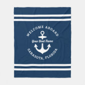 Nautical Navy Blue Welcome Aboard Name Anchor Fleece Deken (Voorkant)