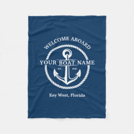 Nautical Navy Blue Welcome Aboard Name Anchor Fleece Deken