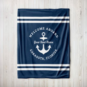 Nautical Navy Blue Welcome Aboard Name Anchor Fleece Deken