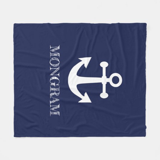 Nautical Navy Blue Welcome Aboard Name Anchor Fleece Deken (Voorkant (Horizontaal))