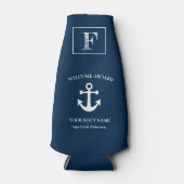 Nautical Navy Blue Welcome Aboard Name Anchor Flesjeskoeler (Voorkant)