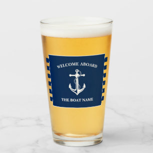 Nautical Navy Blue Welcome Aboard Name Anchor Glas