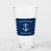 Nautical Navy Blue Welcome Aboard Name Anchor Glas (Voorkant)