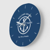 Nautical Navy Blue Welcome Aboard Name Anchor Grote Klok (Hoek)