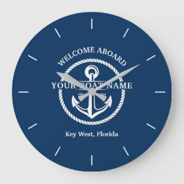 Nautical Navy Blue Welcome Aboard Name Anchor Grote Klok