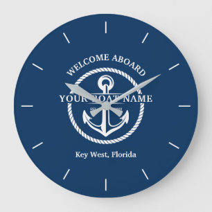 Nautical Navy Blue Welcome Aboard Name Anchor Grote Klok