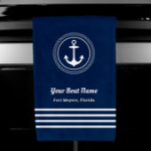 Nautical Navy Blue Welcome Aboard Name Anchor Handdoek