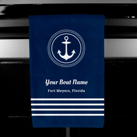 Nautical Navy Blue Welcome Aboard Name Anchor Handdoek