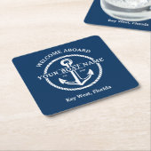 Nautical Navy Blue Welcome Aboard Name Anchor Kartonnen Onderzetters (Schuin)