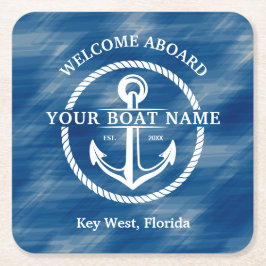 Nautical Navy Blue Welcome Aboard Name Anchor Kartonnen Onderzetters