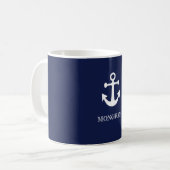 Nautical Navy Blue Welcome Aboard Name Anchor Koffiemok (Voorkant links)