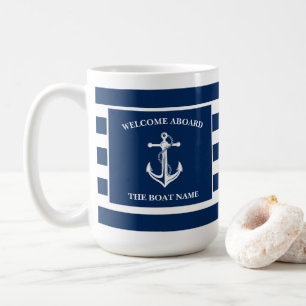 Nautical Navy Blue Welcome Aboard Name Anchor Koffiemok