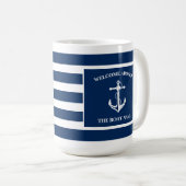 Nautical Navy Blue Welcome Aboard Name Anchor Koffiemok (Voorkant rechts)