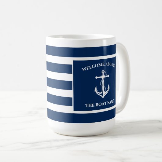 Nautical Navy Blue Welcome Aboard Name Anchor Koffiemok (Voorkant rechts)