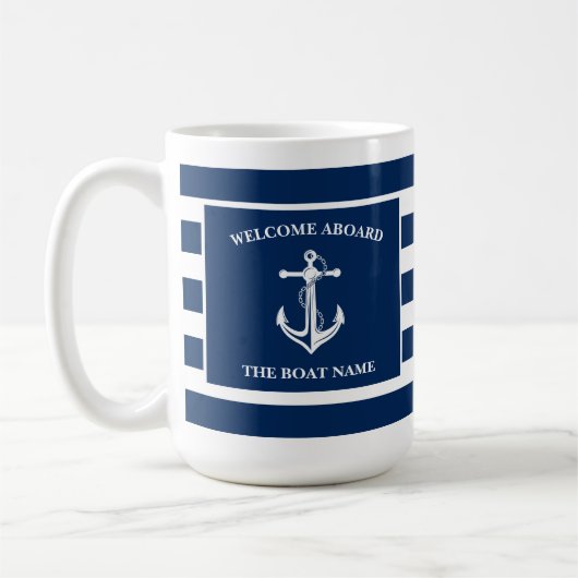 Nautical Navy Blue Welcome Aboard Name Anchor Koffiemok (Links)