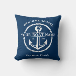 Nautical Navy Blue Welcome Aboard Name Anchor Kussen