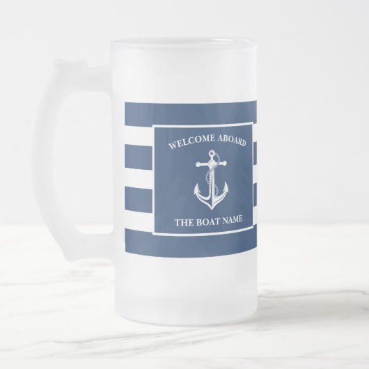 Nautical Navy Blue Welcome Aboard Name Anchor Matglas Bierpul (Links)