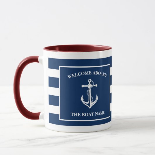 Nautical Navy Blue Welcome Aboard Name Anchor Mok (Links)