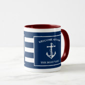 Nautical Navy Blue Welcome Aboard Name Anchor Mok (Voorkant rechts)