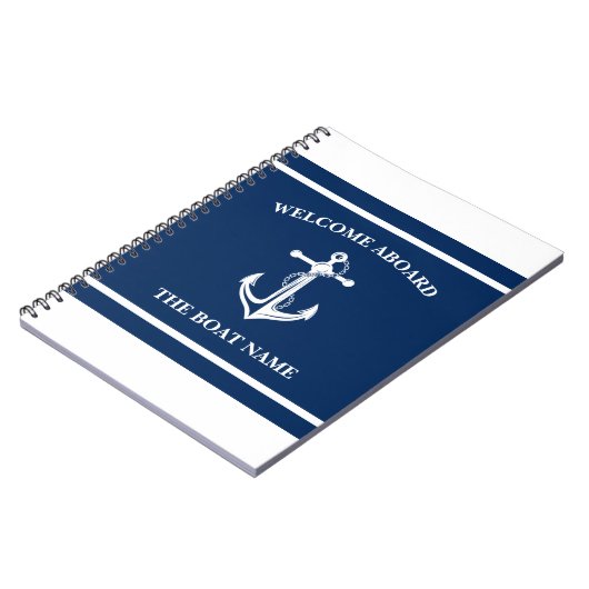 Nautical Navy Blue Welcome Aboard Name Anchor Notitieboek (Linkerzijde)