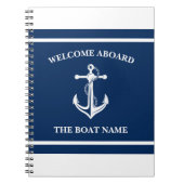 Nautical Navy Blue Welcome Aboard Name Anchor Notitieboek (Voorkant)