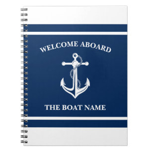 Nautical Navy Blue Welcome Aboard Name Anchor Notitieboek