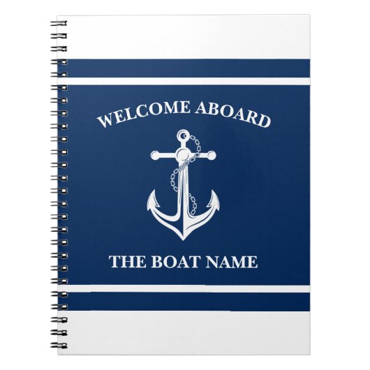 Nautical Navy Blue Welcome Aboard Name Anchor Notitieboek (Voorkant)