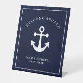 Nautical Navy Blue Welcome Aboard Name Anchor Reclamebord Met Voetstuk (Voorkant)