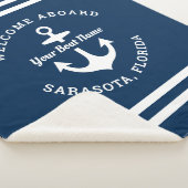 Nautical Navy Blue Welcome Aboard Name Anchor Sherpa Deken (3/4)