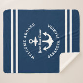 Nautical Navy Blue Welcome Aboard Name Anchor Sherpa Deken (Voorkant (horizontaal))